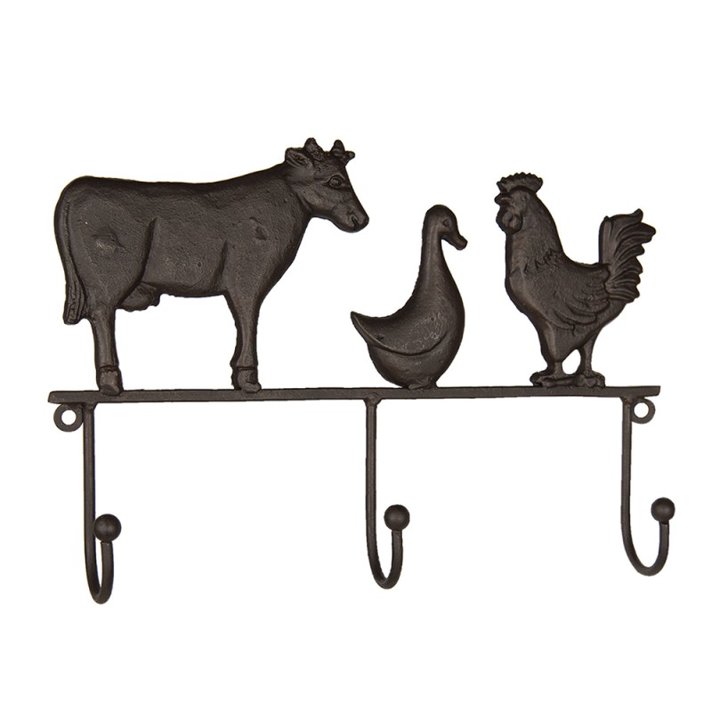 Clayre & Eef Wall Coat Rack 3 Hooks Animals 30x5x20 cm Brown Iron Animals