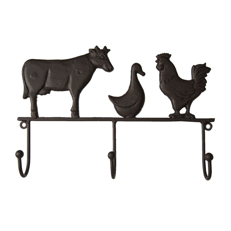 Clayre & Eef Wall Coat Rack 3 Hooks Animals 30x5x20 cm Brown Iron Animals