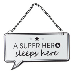 Clayre & Eef Text Sign 14x9 cm White Black Metal Rectangle Superhero