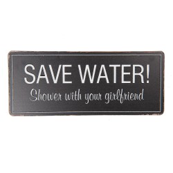 Clayre & Eef Tekstbord  30x13 cm Zwart Metaal Rechthoek Save Water