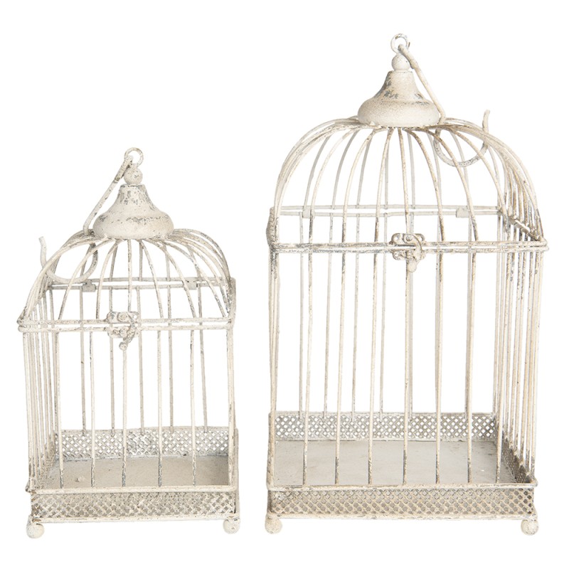 Clayre & Eef Décoration de cage set de 2 Blanc Fer Carré