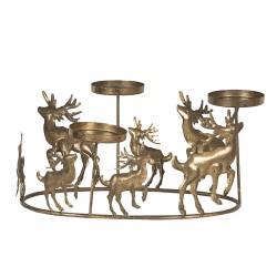 Clayre & Eef Tealight Holder Reindeers 34x22x16 cm Gold colored Metal