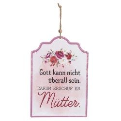 Clayre & Eef Textschild 18x25 cm Weiß Rosa Eisen Rechteck