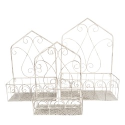 Clayre & Eef Plant Stand Set of 3 42x19x60 /36x16x52/30x13x44 cm Beige Iron Rectangle