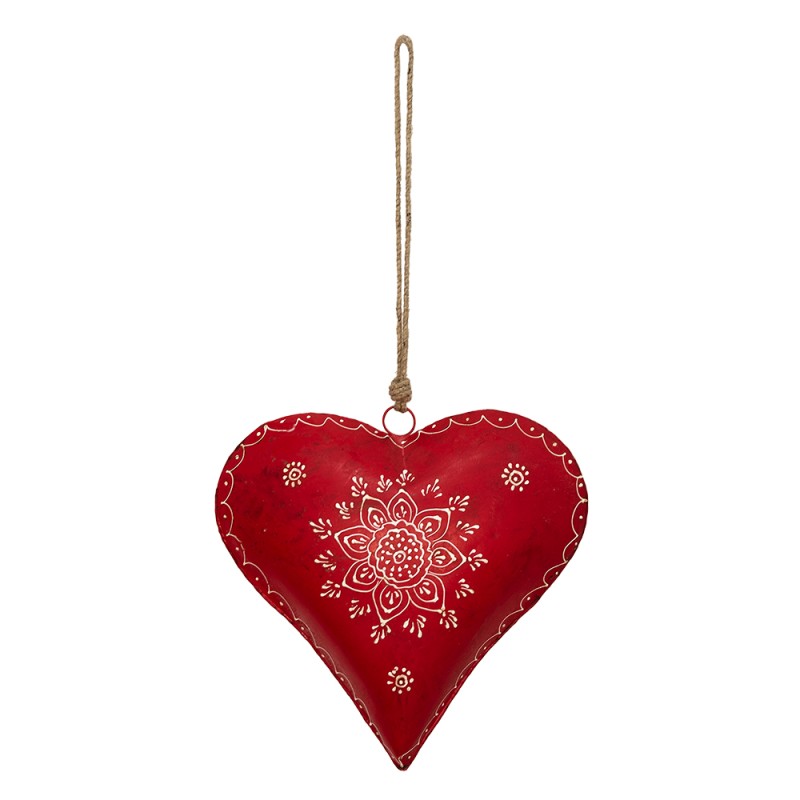 Clayre & Eef Hanger Hart 27x12x27 cm Rood Ijzer Hartvormig Bloem