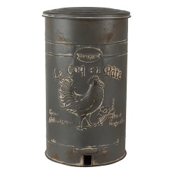 Clayre & Eef Pedal Bin Ø 27x45 cm Grey Metal Round Rooster