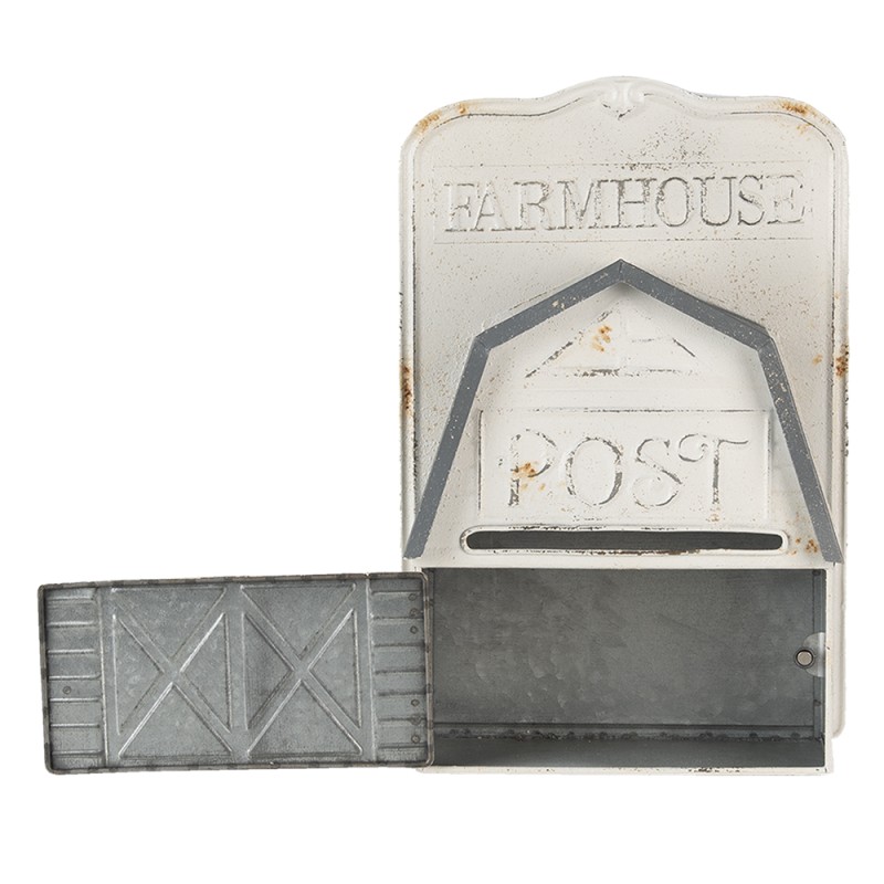 Clayre & Eef Boîte aux lettres 26x12x39 cm Blanc Métal Rectangle Farmhouse post