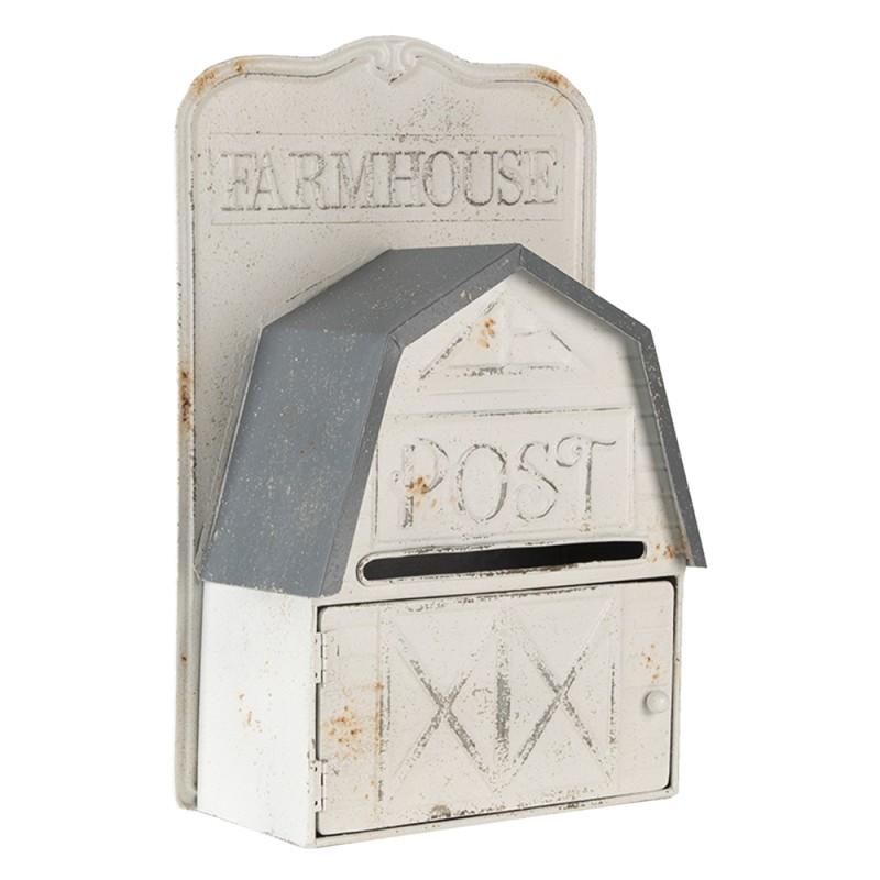 Clayre & Eef Brievenbus  26x12x39 cm Wit Metaal Rechthoek Farmhouse post