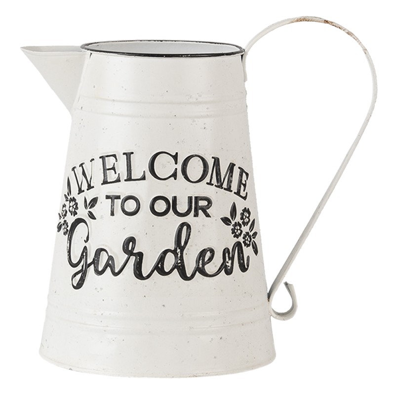 Clayre & Eef Decoratie Kan  26x17x25 cm Wit Metaal Rond Welcome to our garden