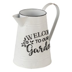 Clayre & Eef Brocca decorativa 26x17x25 cm Bianco Metallo Rotondo Welcome to our garden