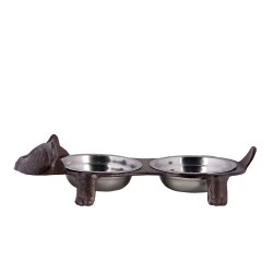 Clayre & Eef Voerbak Hond  Kat 42x18x8 cm Bruin Ijzer Ovaal