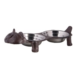 Clayre & Eef Bols d'alimentation pour chien Chat 42x18x8 cm Marron Fer Ovale