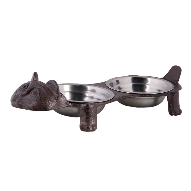 Clayre & Eef Ciotola per cane Gatto  42x18x8 cm Marrone Ferro Ovale