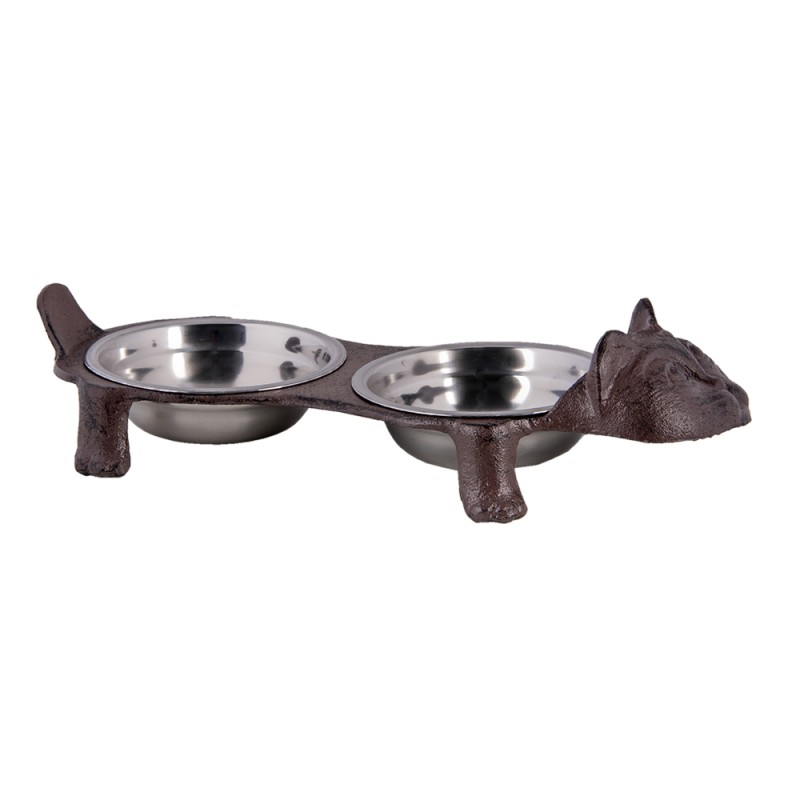 Clayre & Eef Ciotola per cane Gatto  42x18x8 cm Marrone Ferro Ovale