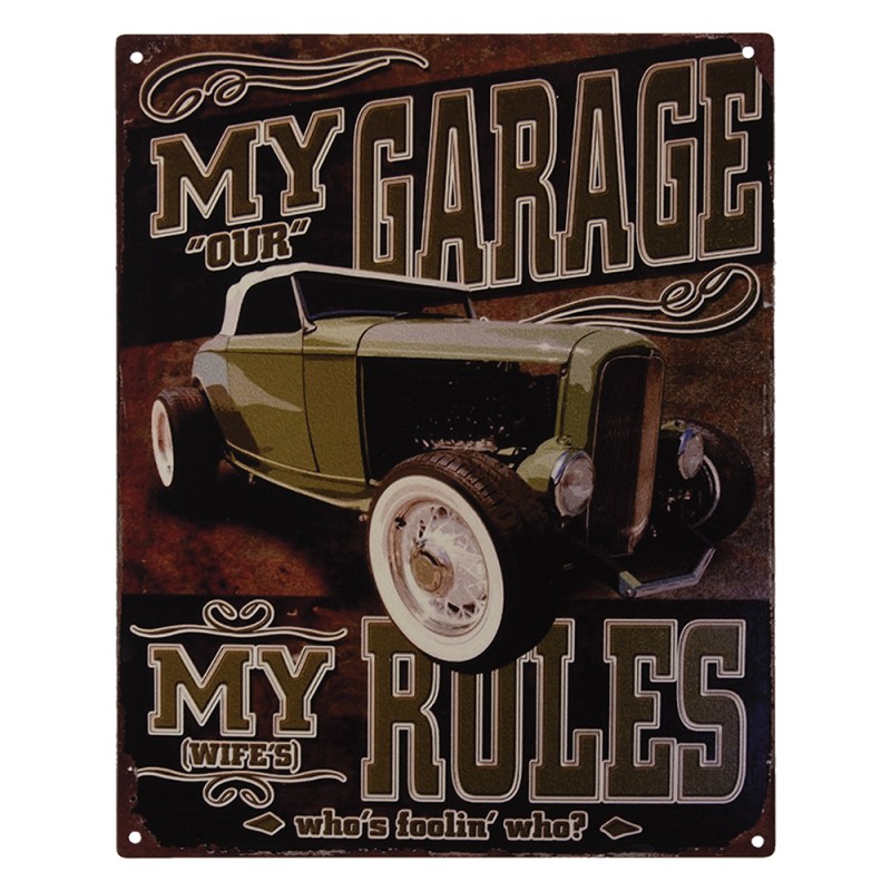 Clayre & Eef Tekstbord  20x25 cm Bruin Zwart Ijzer My Garage