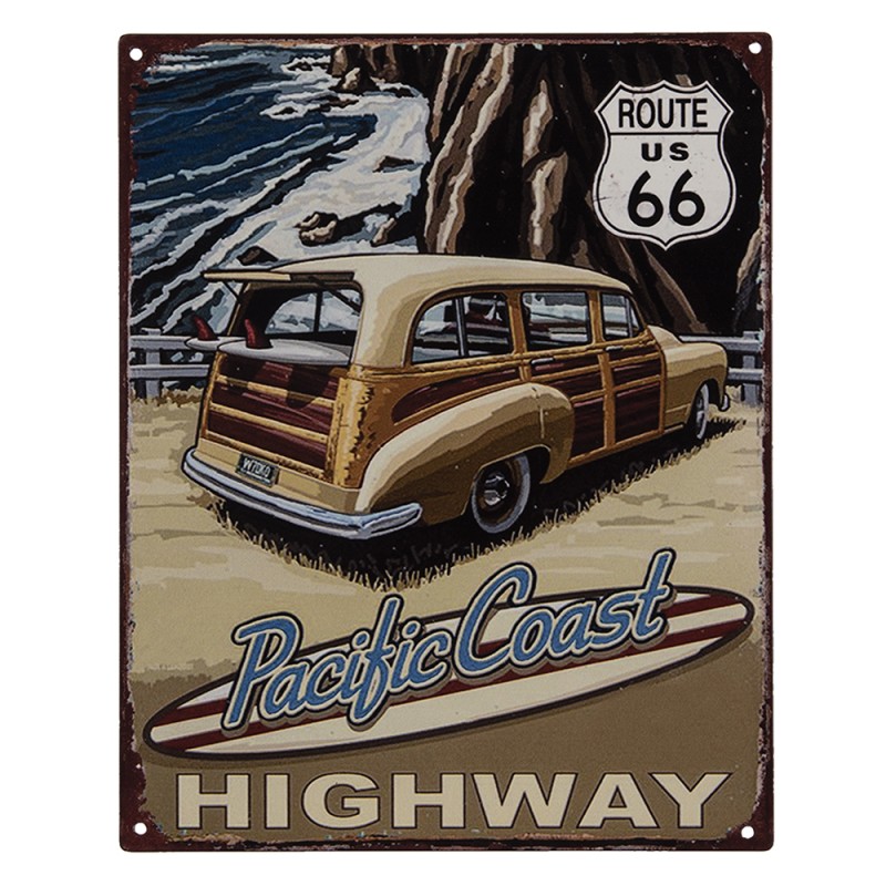 Clayre & Eef Textschild 20x25 cm Beige Eisen Auto Route 66