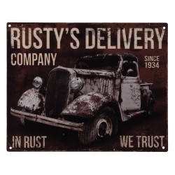 Clayre & Eef Tekstbord Auto 25x20 cm Bruin Ijzer Rustys Delivery