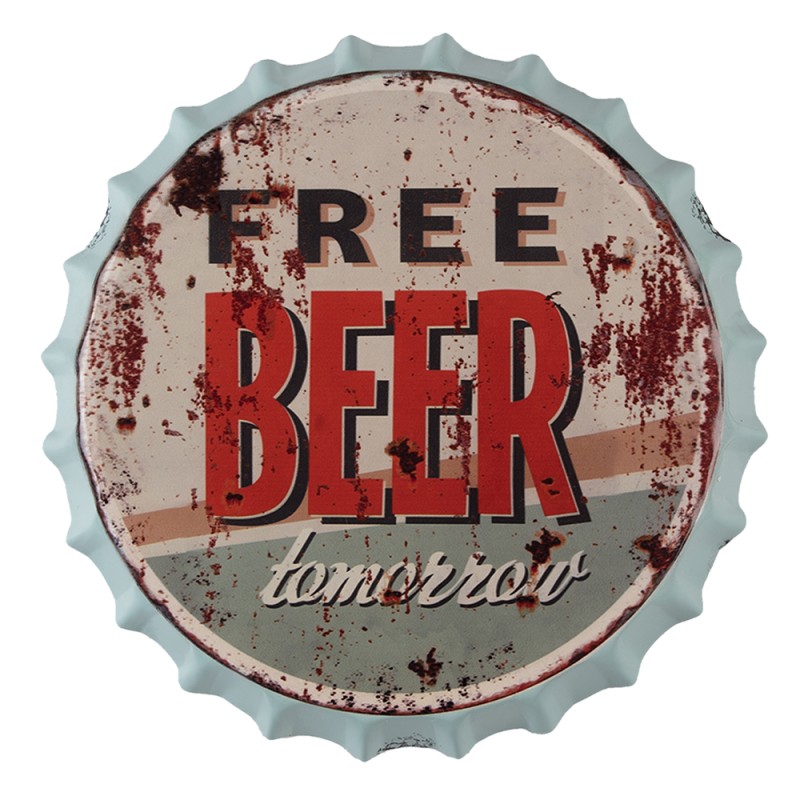 Clayre & Eef Text Sign Ø 33 cm Red Beige Iron Free Beer