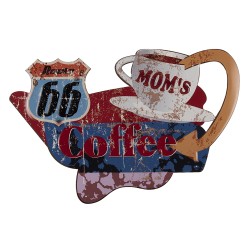 Clayre & Eef Wanddecoratie  60x40 cm Rood Blauw Ijzer Moms Coffee