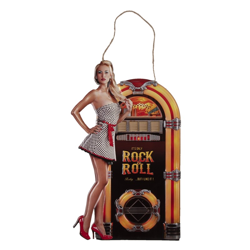 Clayre & Eef Wanddecoratie Jukebox 37x60 cm Zwart Geel Ijzer