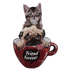 Clayre & Eef Plaque de texte Chat et chien 38x55 cm Rouge Fer Friend Forever