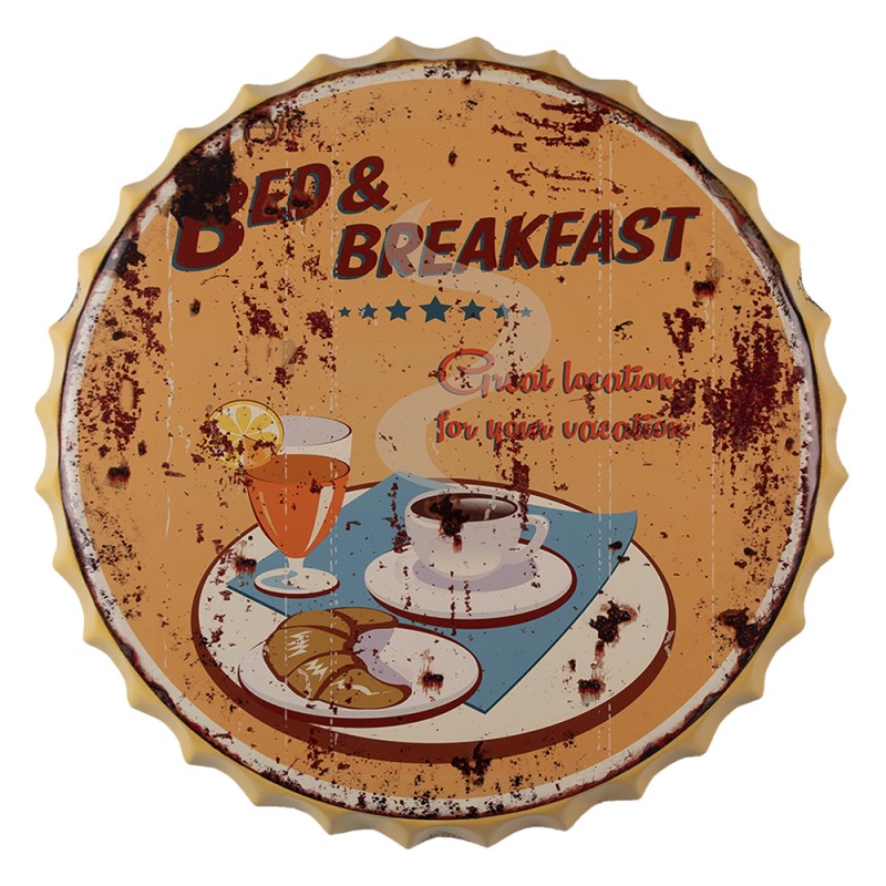 Clayre & Eef Tekstbord  Ø 50 cm Geel Ijzer Bed & Brekfast