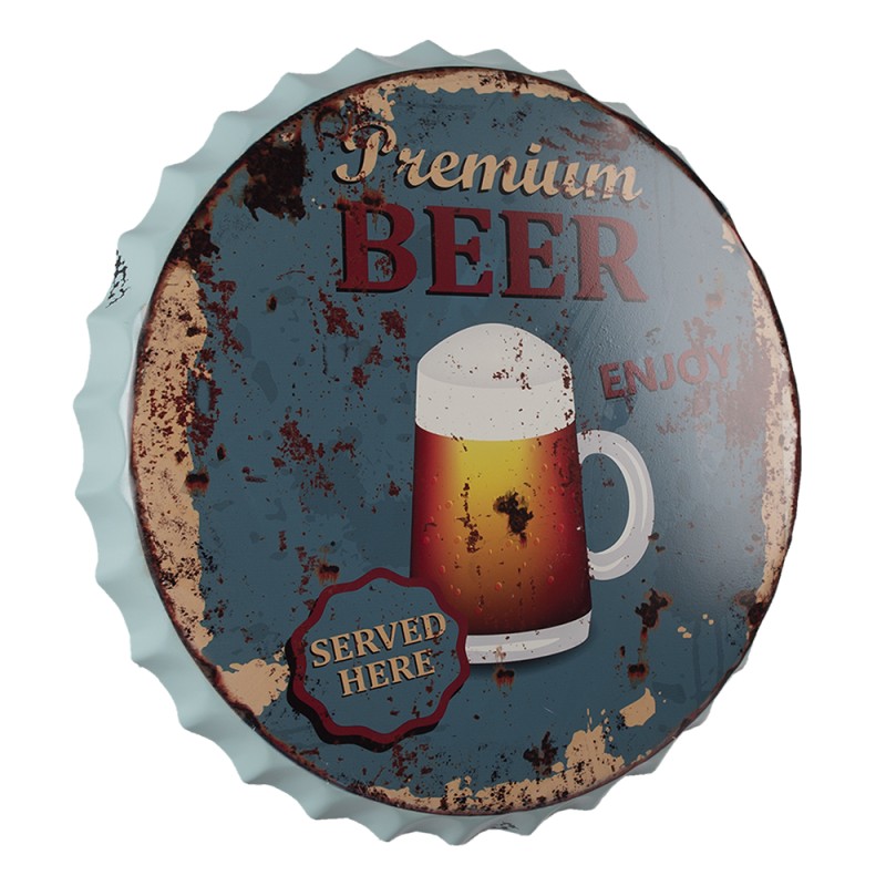 Clayre & Eef Text Sign Ø 50 cm Blue Iron Premium Beer