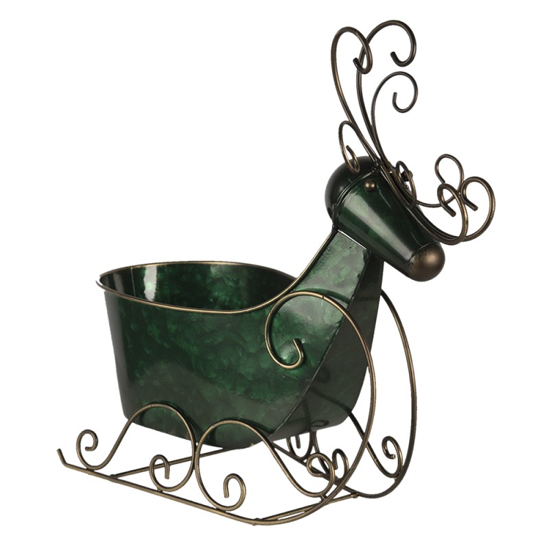 Clayre & Eef Statuetta Renna  34x17x37 cm Verde Ferro Slitta