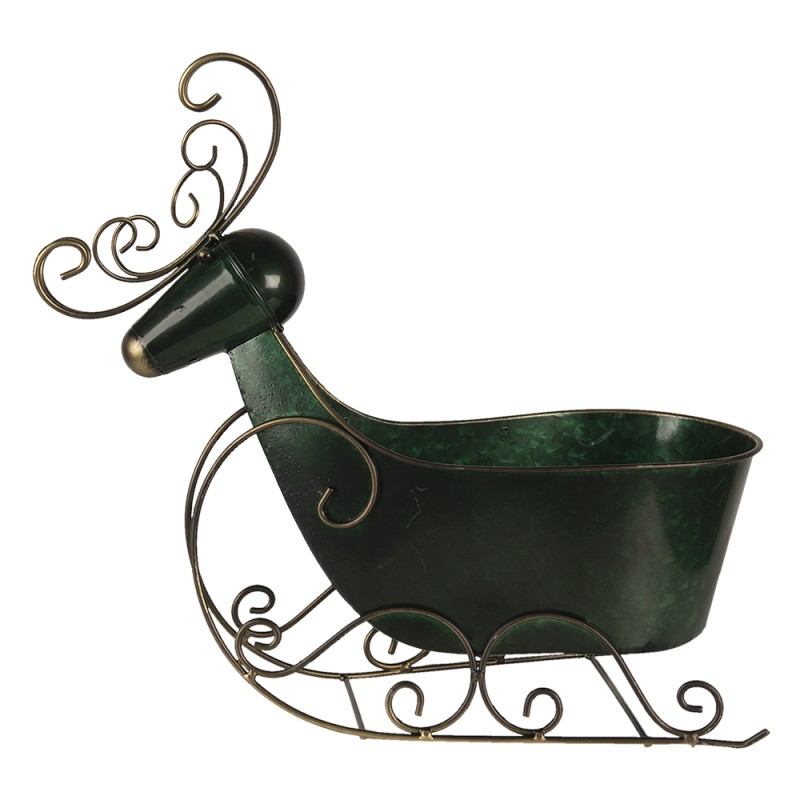 Clayre & Eef Statuetta Renna  34x17x37 cm Verde Ferro Slitta