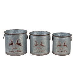 Clayre & Eef Decorative Bucket Set of 3 Grey Iron Round Reindeers