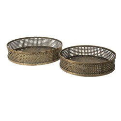 Clayre & Eef Decorative Serving Tray Set of 2 Copper colored Iron Round