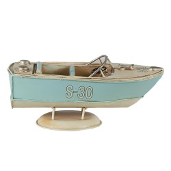 Clayre & Eef Miniature décorative Bateau 18x8x8 cm Turquoise Beige Fer