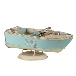 Clayre & Eef Decoratie Miniatuur Boot 18x8x8 cm Turquoise Beige Ijzer