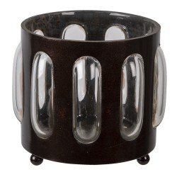 Clayre & Eef Tealight Holder Ø 11x13 cm Brown Iron Glass Round