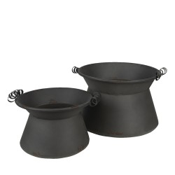 Clayre & Eef Bloempot Set van 2  Ø 28 Ø 22 cm Grijs Ijzer Rond