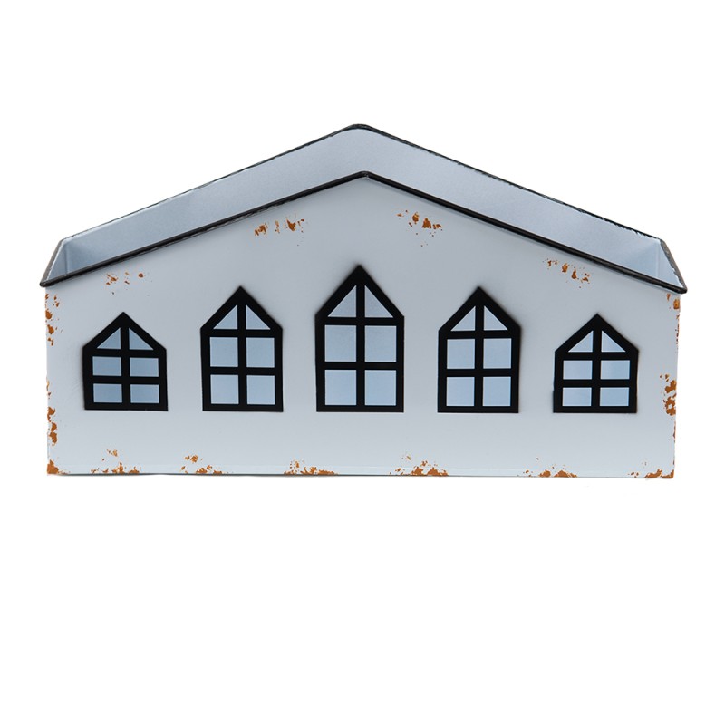 Clayre & Eef Portacandela Casa 36x12x18 cm Bianco Metallo