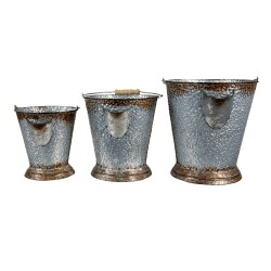 Clayre & Eef Decorative Bucket Set of 3 Ø 26x28 cm Grey Brown Iron