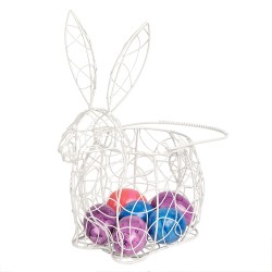 Clayre & Eef Egg basket Rabbit 20x12x24 cm White Metal