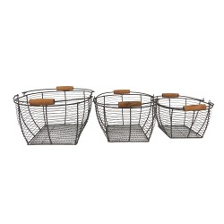 Clayre & Eef Storage Basket Set of 3 35x26x14 cm Brown Iron Wood