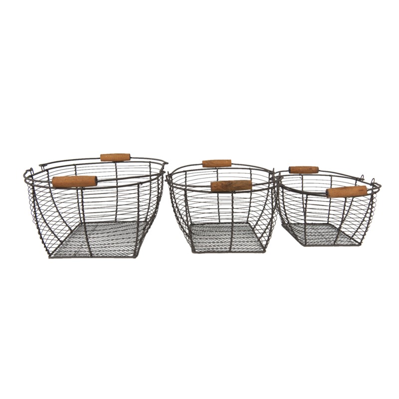 Clayre & Eef Storage Basket Set of 3 35x26x14 cm Brown Iron Wood