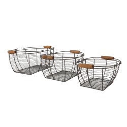 Clayre & Eef Storage Basket Set of 3 35x26x14 cm Brown Iron Wood