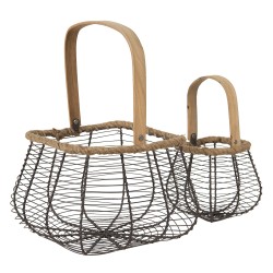 Clayre & Eef Panier de décoration set de 2 Marron Fer Bois