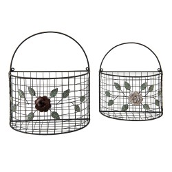 Clayre & Eef Panier de rangement set de 2 Gris Fer Fleurs