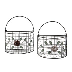 Clayre & Eef Panier de rangement set de 2 Gris Fer Fleurs