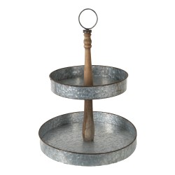 Clayre & Eef Étagère 2 étages Ø 37x54 cm Gris Fer Bois Rond