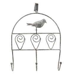 Clayre & Eef Wall Coat Rack 3 Hooks Bird 24x7x32 cm Grey Iron