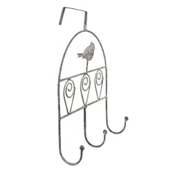 Clayre & Eef Wall Coat Rack 3 Hooks Bird 24x7x32 cm Grey Iron