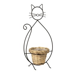 Clayre & Eef Planter Cat 27x16x52 cm Black Iron