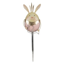 Clayre & Eef Pic de jardin Lapin 17x8x59 cm Rose Beige Métal