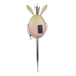 Clayre & Eef Pic de jardin Lapin 17x8x59 cm Rose Beige Métal